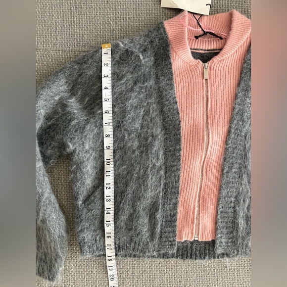 Zara Brushed Knit Zip Cardigan Gray Pink Size Small NWT - Picture 7 of 12
